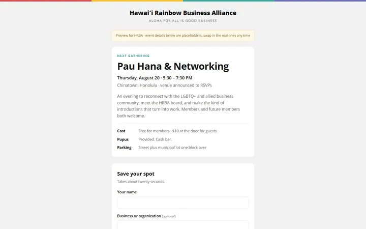 Hawaiʻi Rainbow Business Alliance, built by APT Enter